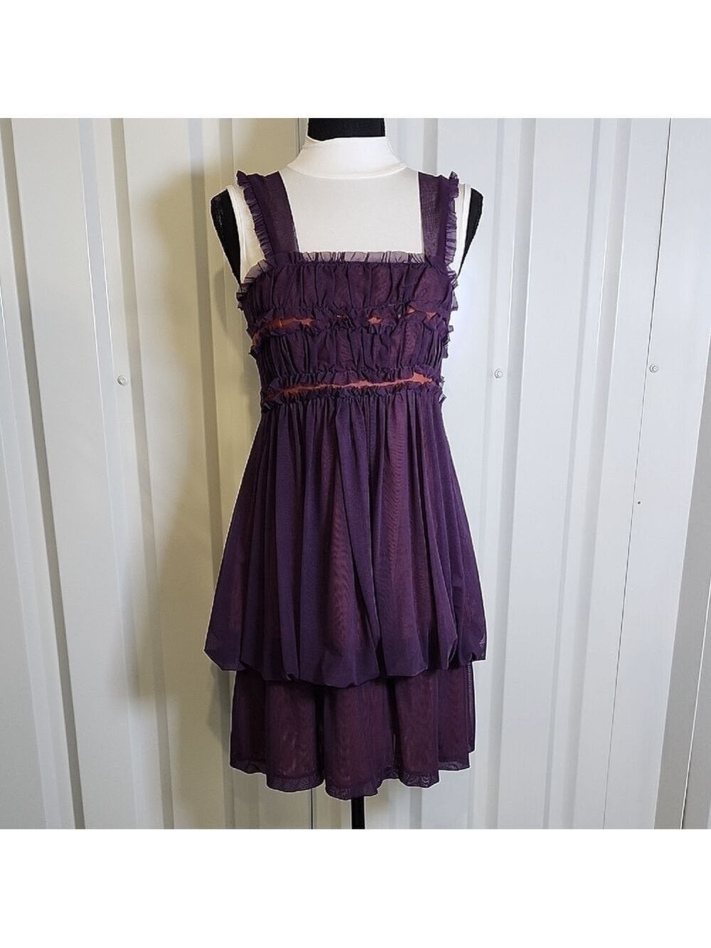 Amelia Toro Women's Purple Brown Ruffled Sleeveless Bubble Hem Mini Dress Size 6